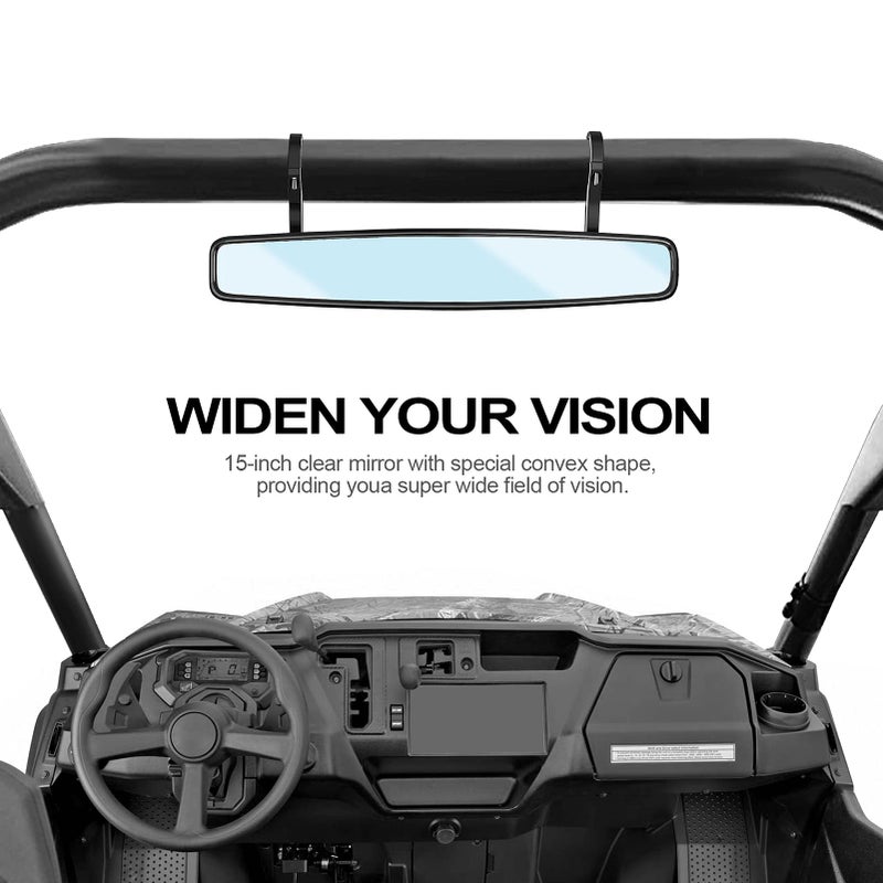 Wsays UTV 15" Wide Rear View Mirror Convex Mirror with 2" Clamp Compatible with Can-Am Maverick Talon with 2" Horizontal Cross Bars - Image 5